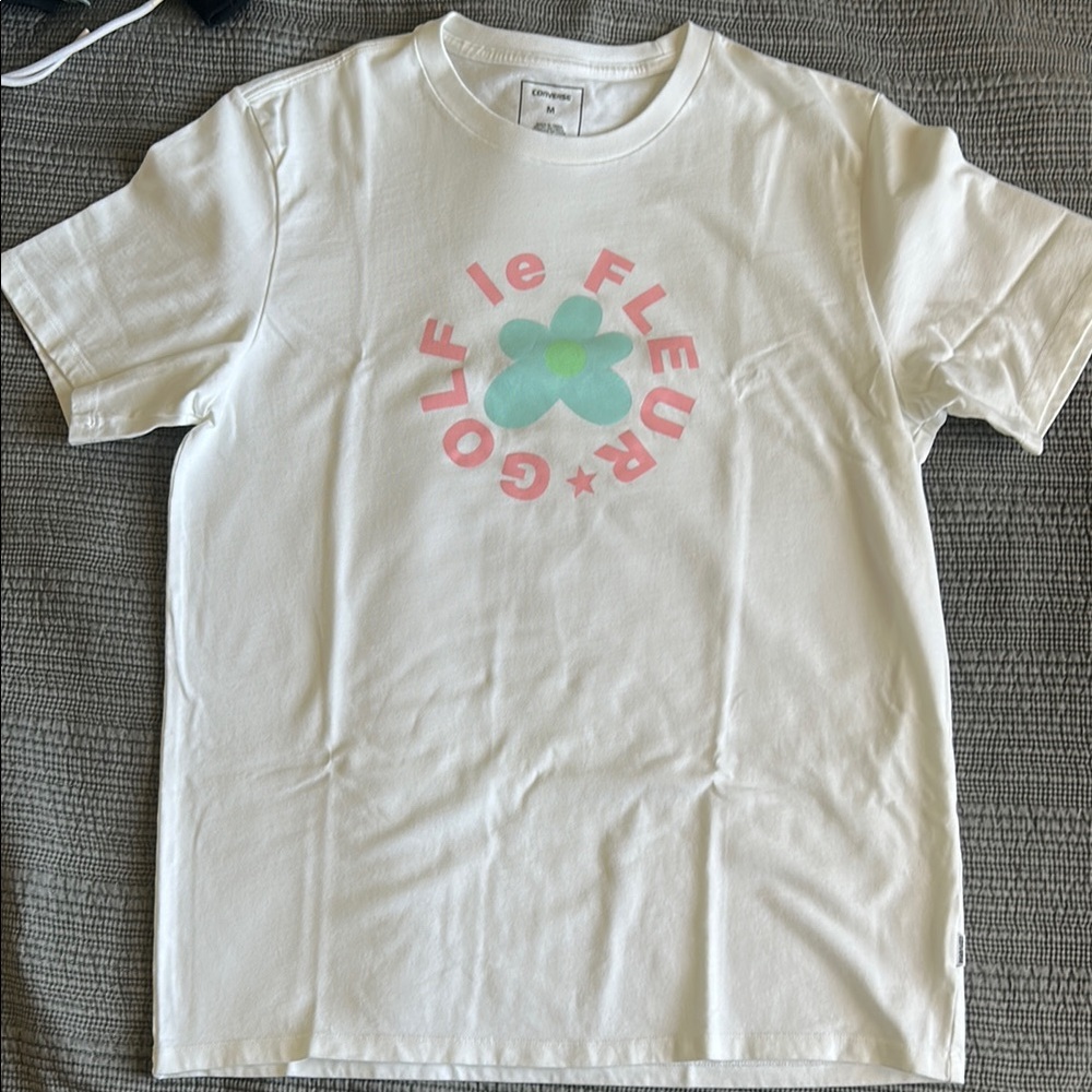 Golf Le Fleur White and Pink Short Sleeve Tee with Circular Logo